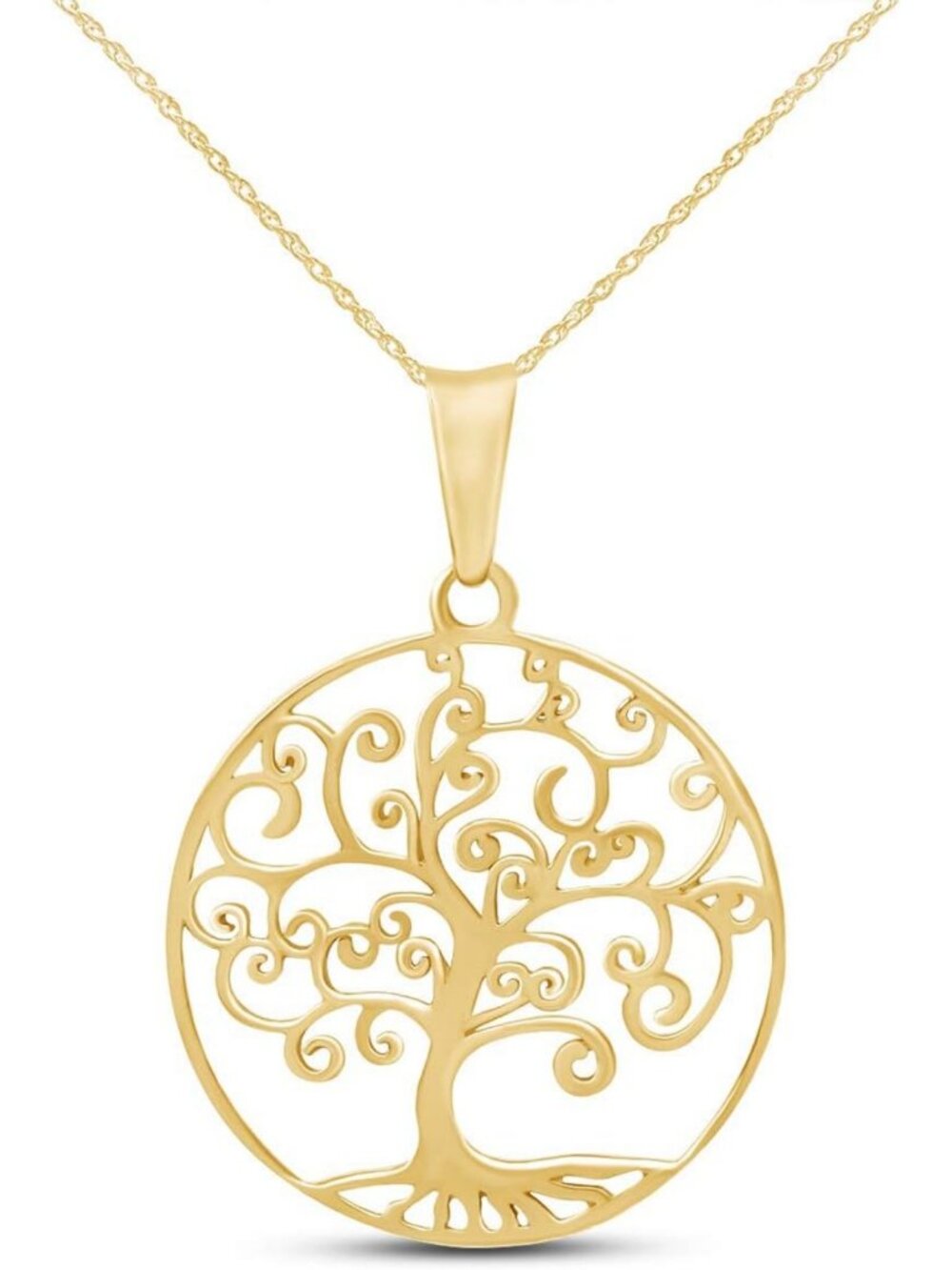 Elegant Tree of Life Filigree Pendant Necklace in 14k Gold Over Sterling Silver